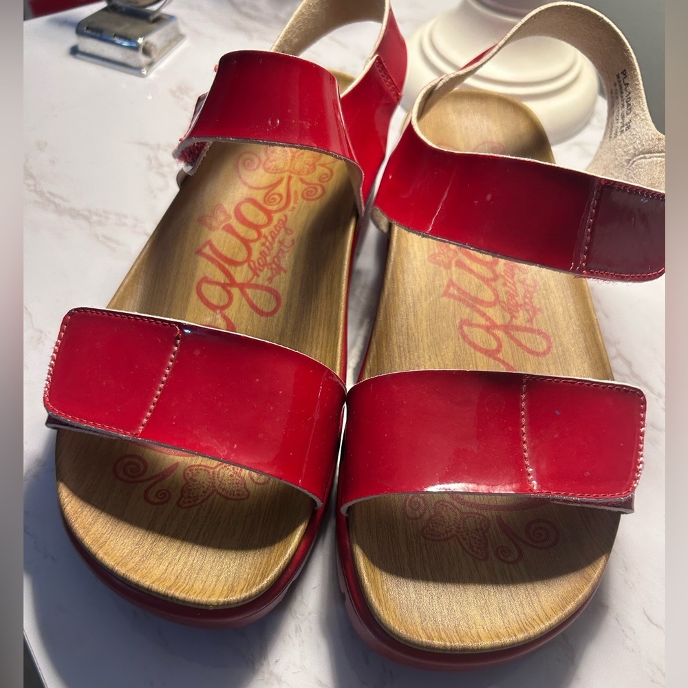 Alegria Women's Red Patent Two-Strap Comfort Sandals